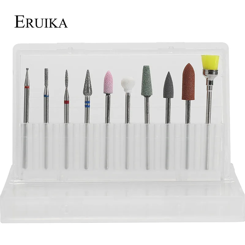 SET1 ERUIKA, 10 шт., набор сверл для ногтей, пилочки для ногтей, электрическая машинка для маникюра, вращающиеся сверла, полировальные инструменты, фрезы, аксессуары для маникюра - Цвет: SET1