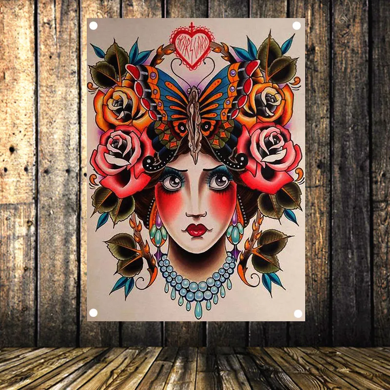 Старый ретро Татуировка Висячие гобелены с флагом креативный HD Печать холст