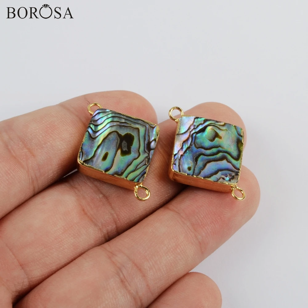 

BOROSA 10/20Pcs Rhombic Gold Electroplated Natural Abalone Shell Connectors Shell Jewelry Finding for Necklace / Bracelet G1852