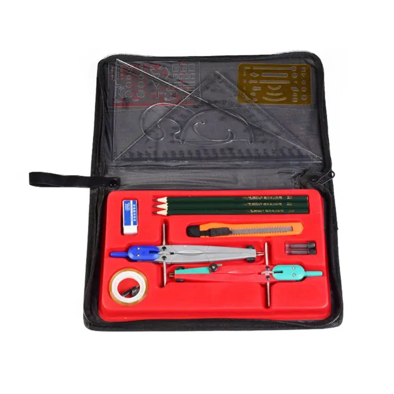 Набор инструментов для рисования с компасом линейка карандаш ластик математика