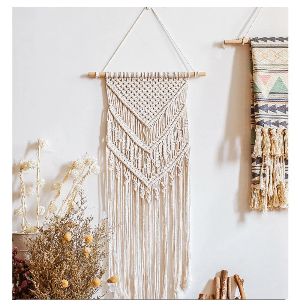 Bohemian Macrame Wall Art Tapestry Handmade Cotton Wall Hanging Tapiz With Lace Fabrics Hanging Bedroom Decor images - 6