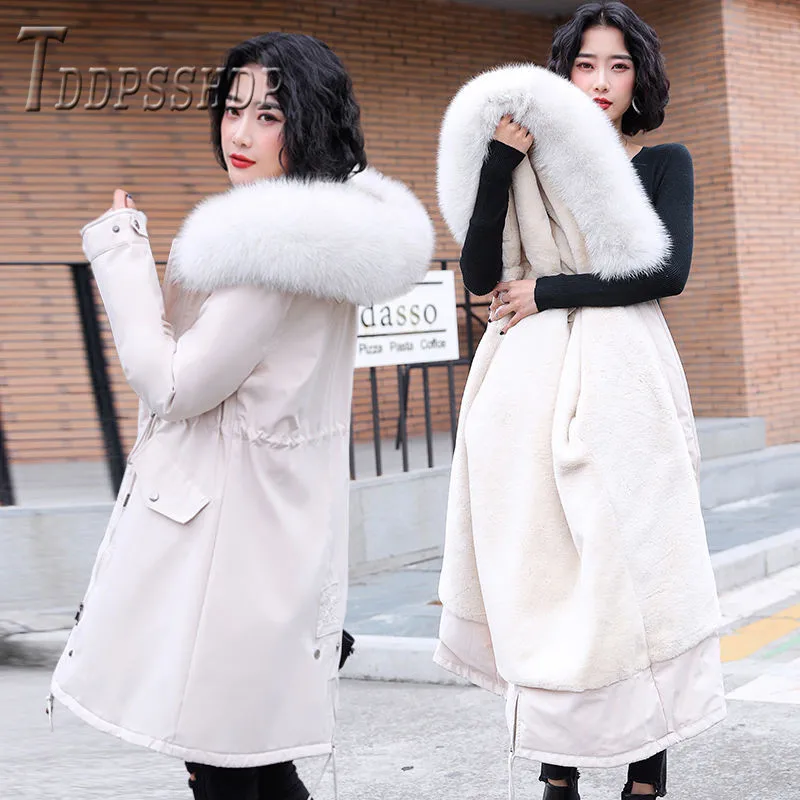 

2019 New Thick Lining With Fluff Women Parkas 5 Colors Can Choose Long Style Female Overcoat
