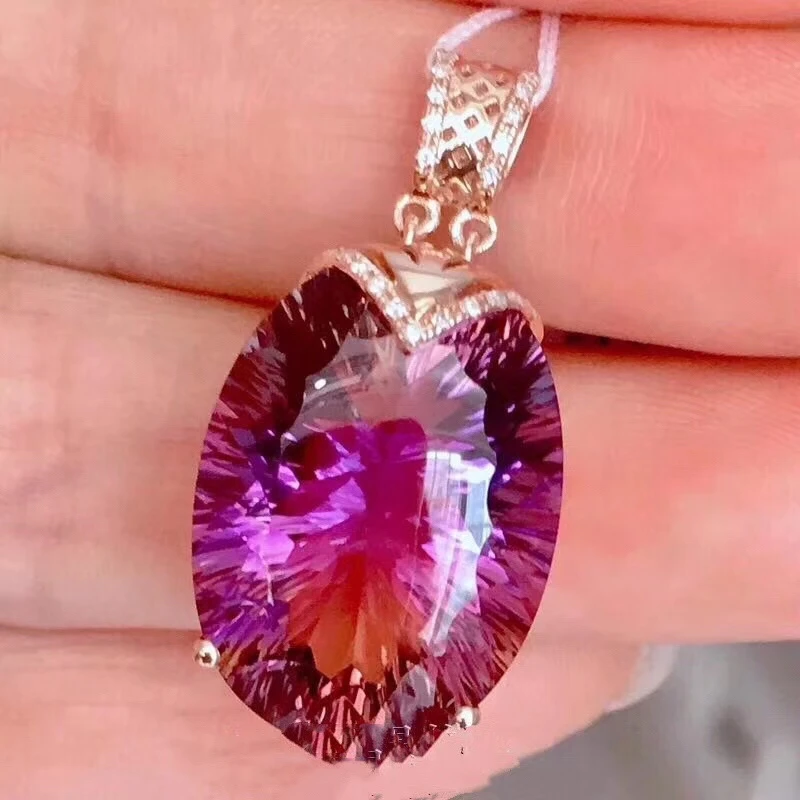 Подвеска для женщин натуральный Аметрин фиолетовый желтый граненый овальный 925