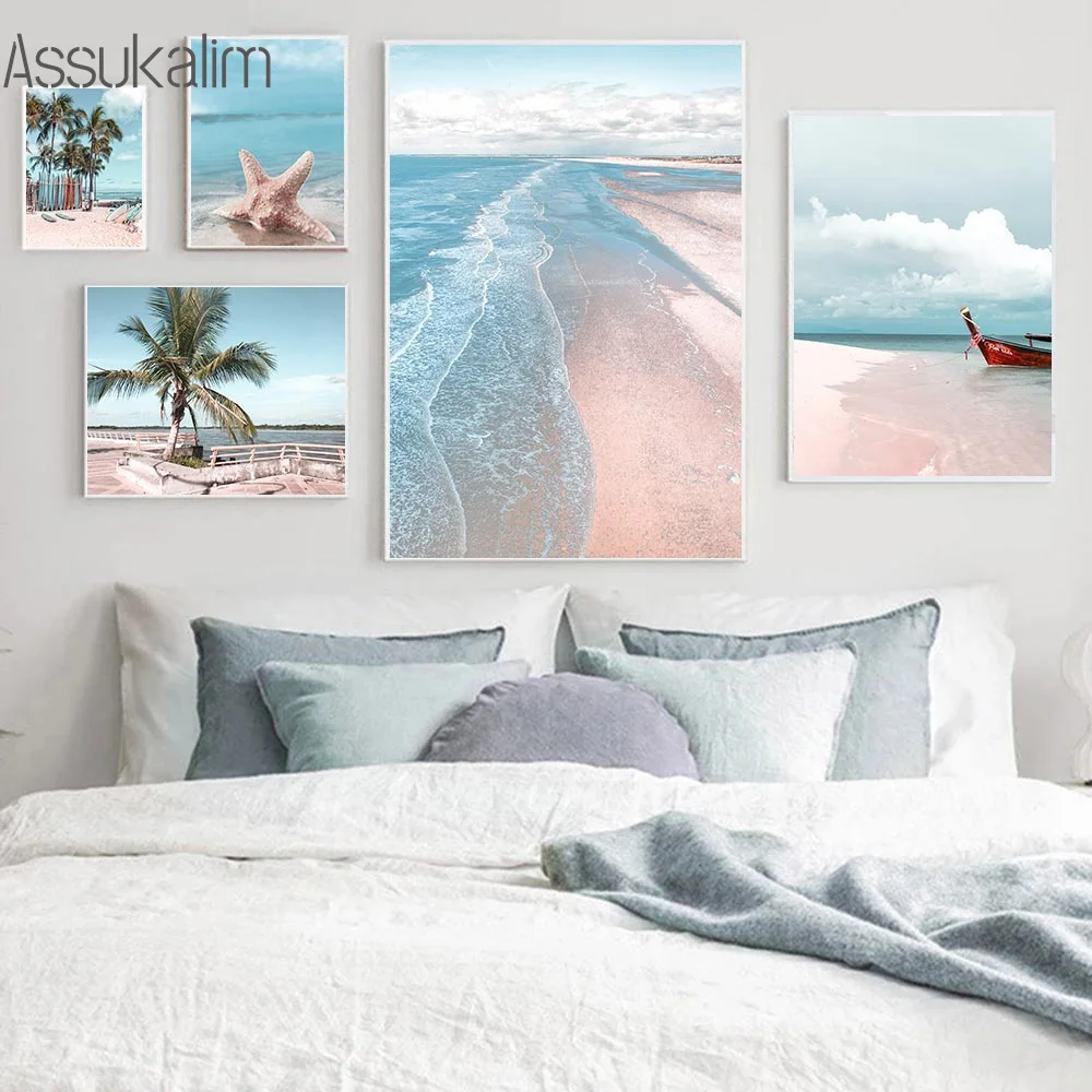 

Sea Landscape Canvas Painting Beach Boat Paintings Starfish Art Poster Palm Tree Print Nordic Wall Picture For Living Room Decor