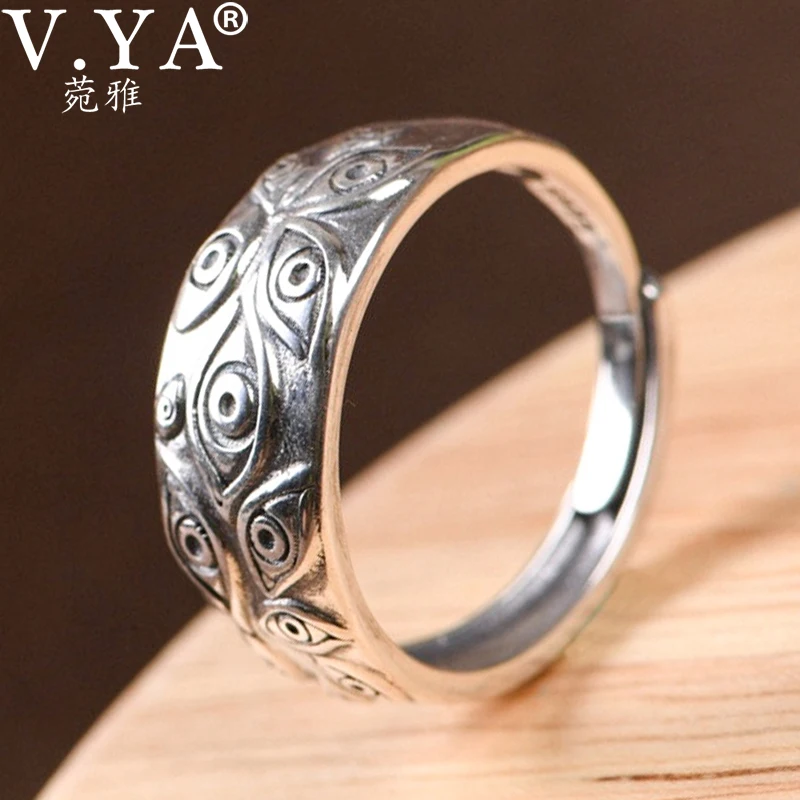 

V.YA 925 Sterling Silver Vintage Open Silver Ring Men and Women silver Eye Index Finger Adjustable Ring Party Jewelry Gifts