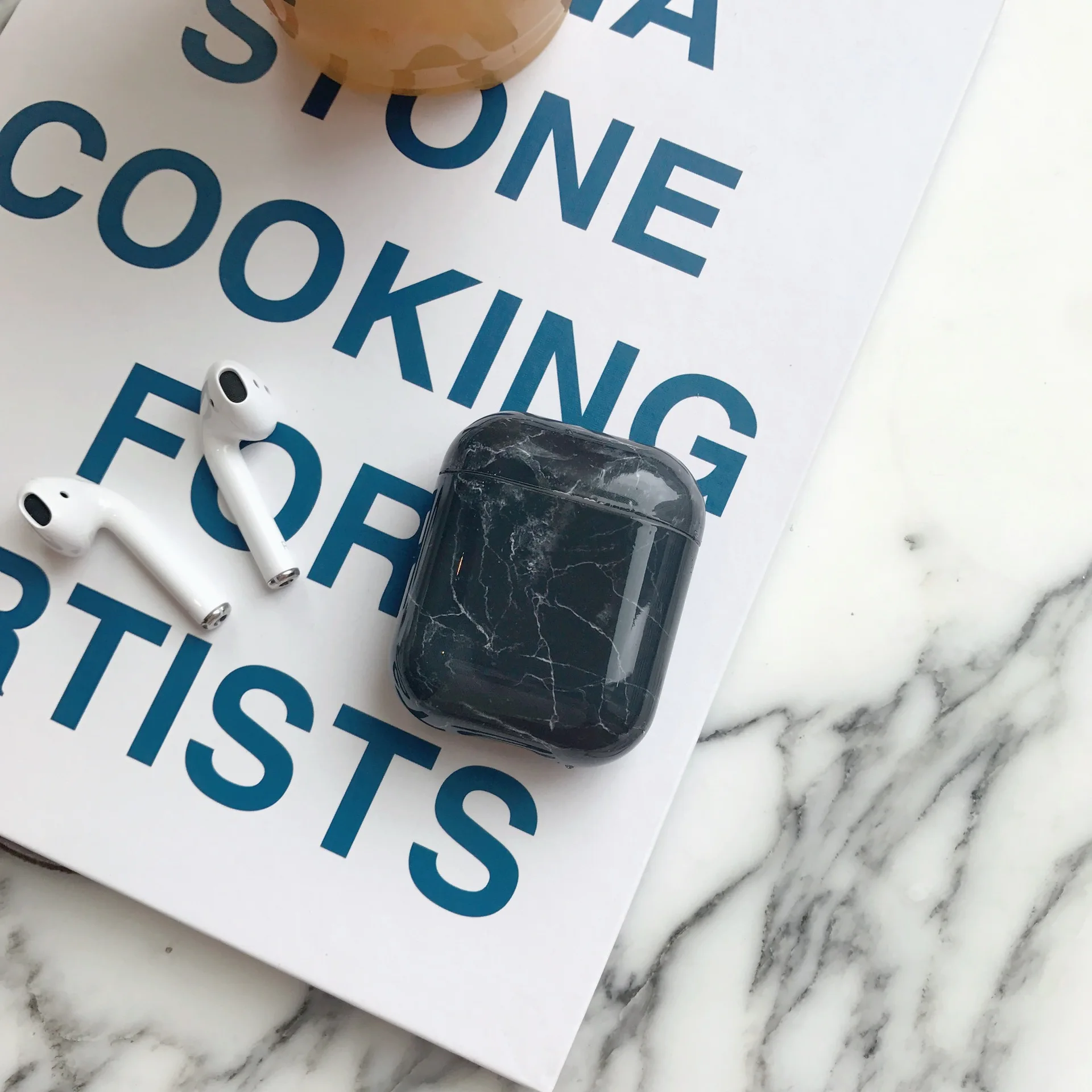 Чехол для Airpods Мраморная текстура Материал корпуса Apple 1/2 Зарядная коробка