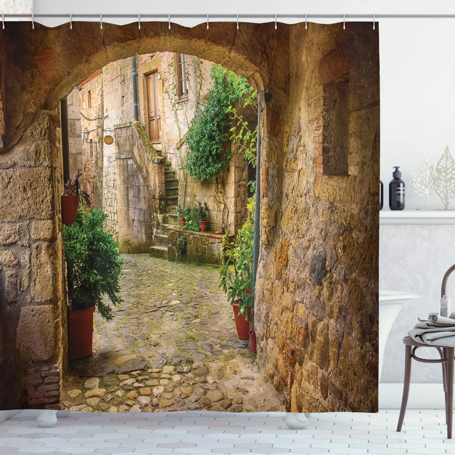 Декоративная занавеска для душа Ambesonne пейзаж от другой двери античная каменная