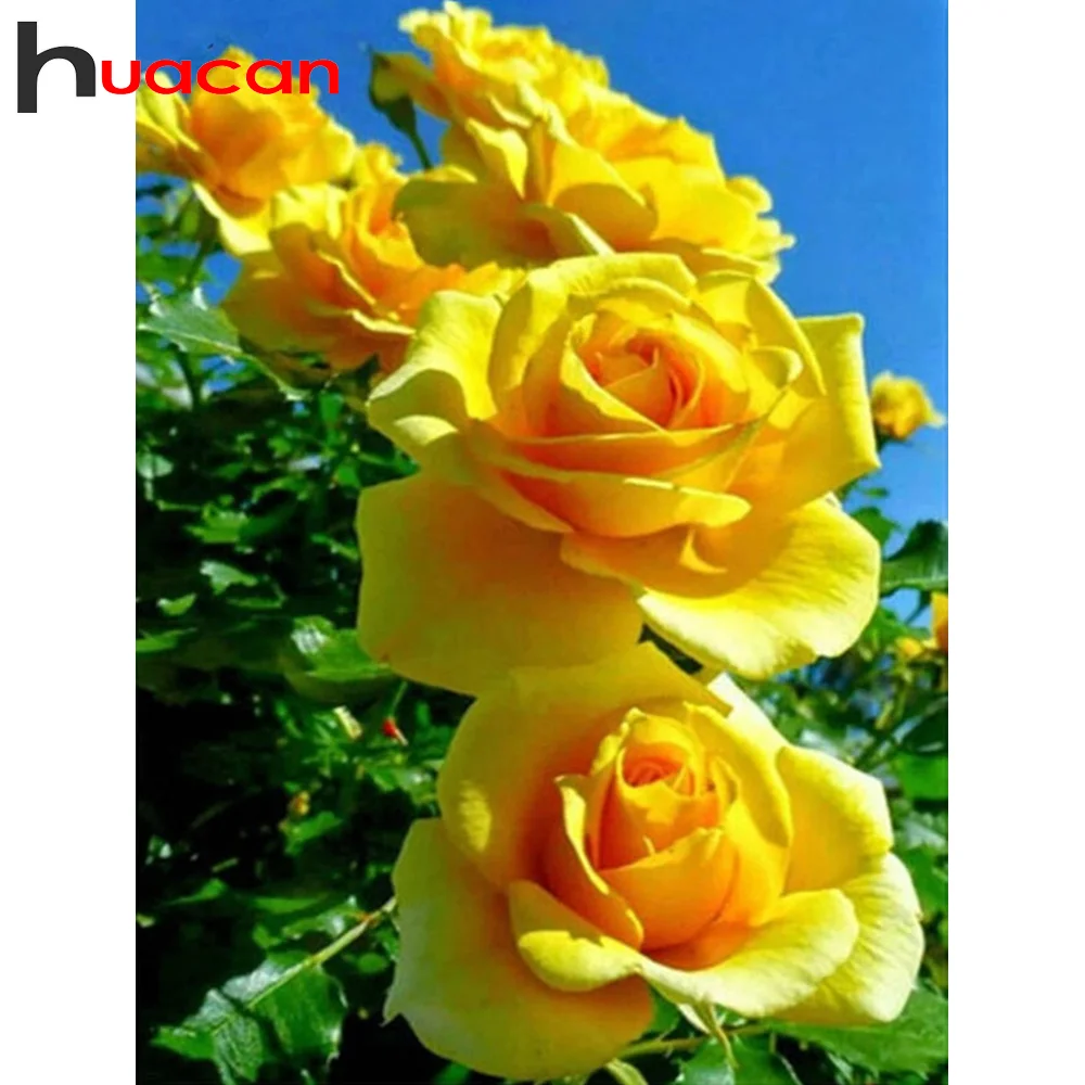 

Huacan Diamond Painting Yellow Rose Cross Stitch Rhinestones Picture Diamond Mosaic Flowers Home Art Handmade Gift