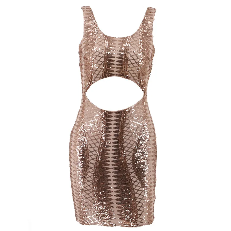 Fashion Sequined Bodycon Hollow Out Sexy Dress Summer Women Sleeveless Party Mini Pencil | Женская одежда