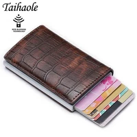 taihaole 2020 new pu leather credit card holder fashion men and women metal rfid vintage aluminium box travel card wallet