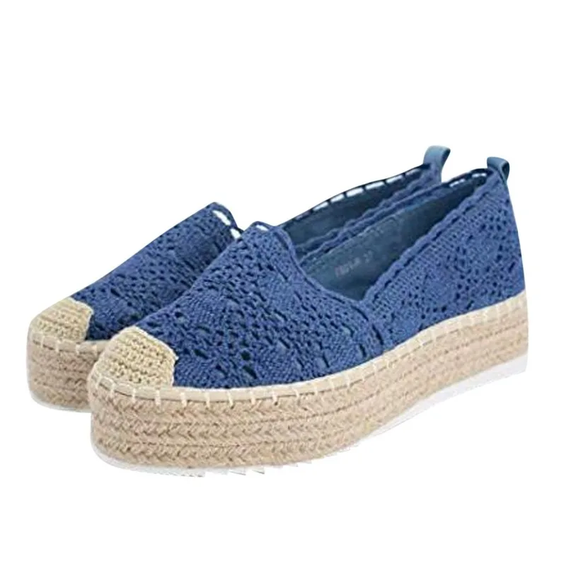 Spring/Autumn 2020 Women Shoes Flat Platform Shoes Woman Lace Straw Shoes Casual Solid Slip-On Zapatos De Mujer Plus Size 35-43