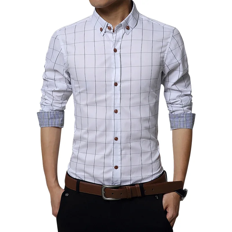 Men's Shirt Cotton Dress Plaid Shirts Male Long Sleeve Slim High Quality Fit Business Casual Cardigan Shirt Plus Size 5XL