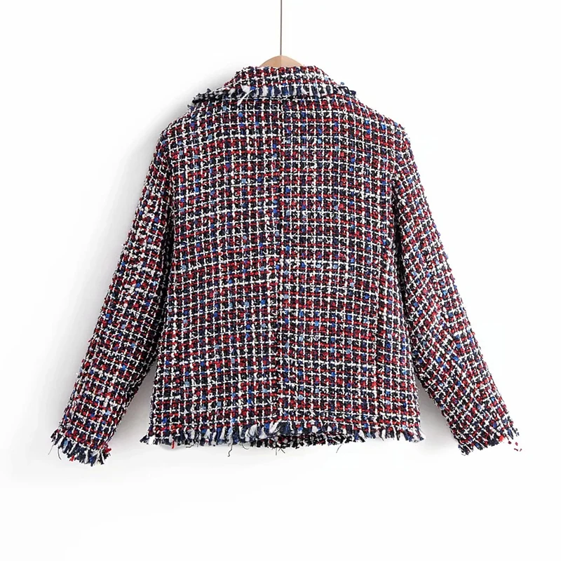 Женский твидовый блейзер с бахромой винтажный клетчатый пиджак в Корейском