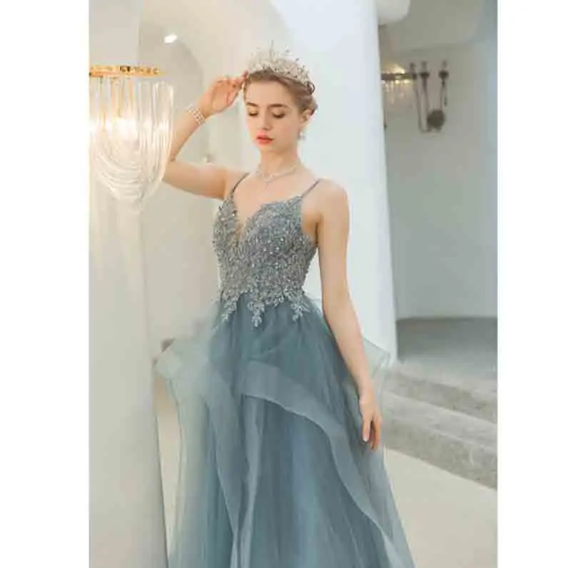 

Luxury Blue V Neck Evening Party Dress Customized Formal Dresses Wedding Bridal Dresses Ball Gown For Lady Plus Size 5XL 6XL