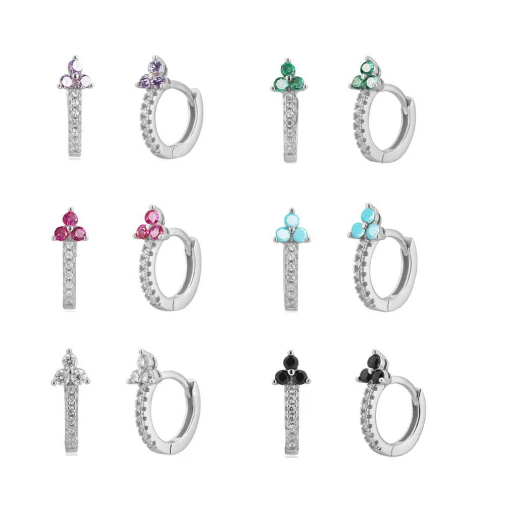 

CCFJOYAS 925 Sterling Silver Multicolor Zircon Hoop Earrings for Women European and American Silver Color Jewelry Set Wholesale