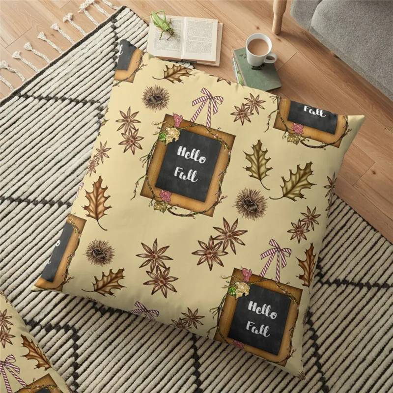 

Funny Backrest Hello Fall Leaves Autumn Printed Cushion Cover Halloween 45*45cm throw Pillow Case Cushion Decorative for home