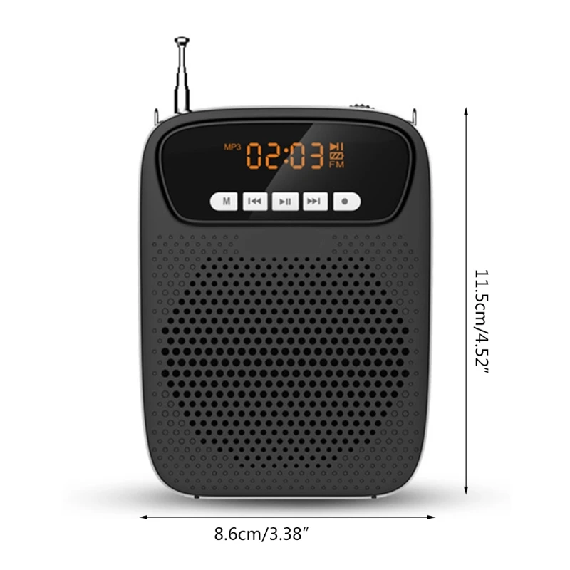 

15W Lightweight Portable Rechargeable Mini Voice Amplifier with Headset Microphone Supports Bluetooth/Recording/FM Radio