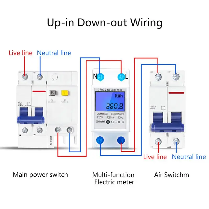 Однофазный 2 провода Din Rail 5(80A) измеритель электроэнергии монитор DDM15SD с