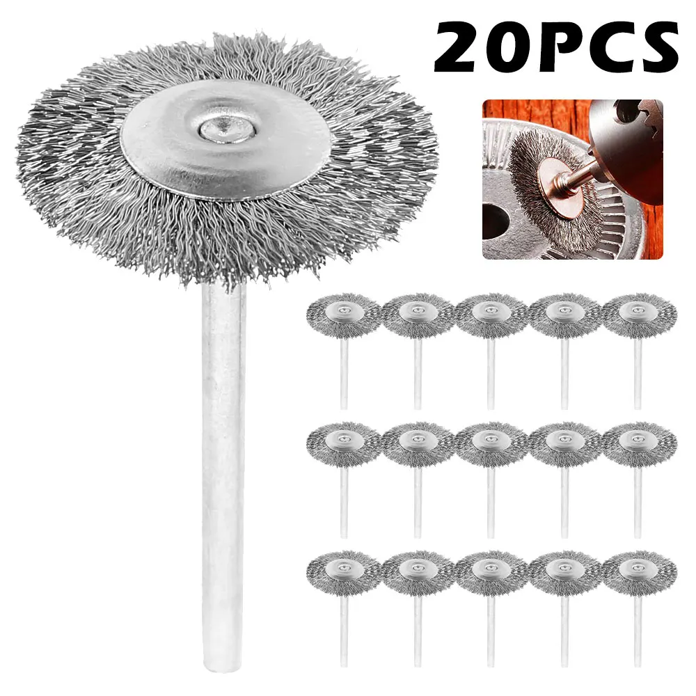 

20Pcs 3mm Shank Steel Wire Brushes Polishing Wheel Brush for Tools Mini Brushed Burr Welding Metal Surface Pretreatment Grinding