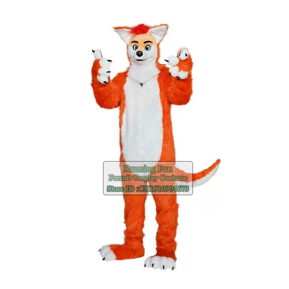 

Orange Lifelike Furry Fox Wolf Husky Dog Mascot Costume Animal Fursuit Halloween Adult Cartoon Character Cosplay Suit For Party