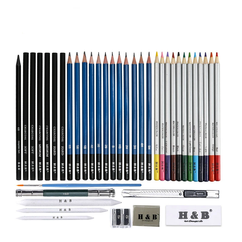 

40-Pieces Complete Artist Kit Drawing HB-CBPB040 High Quality Sketching Pencils Set and Sketch Kit with Zipper Bag