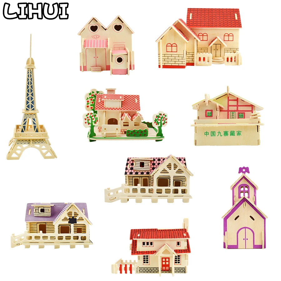 3D деревянные головоломки игрушки пазлы архитектура дом сделай сам ручная сборка