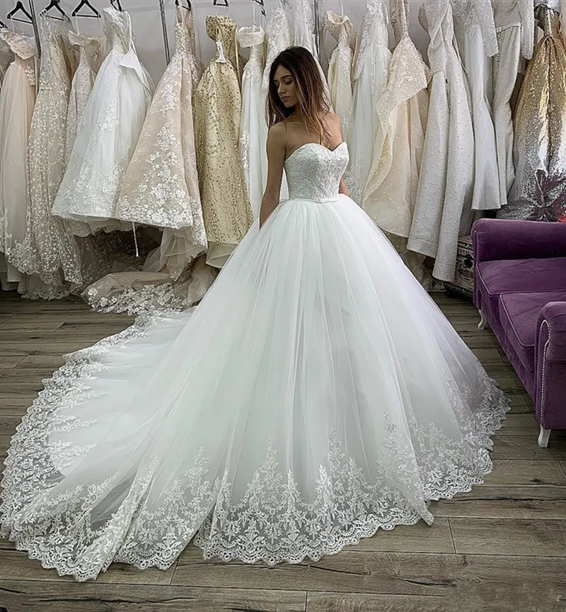 Cheap Boho Ball Gowns For Wedding Dress 2020 With Lace Appliques Puffy Tulle Open Back Plus Size Bridal | Свадьбы и торжества