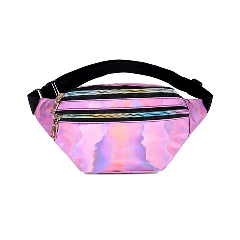 

2021 Holographic Waist Bags Women Pink Silver Fanny Pack Female Belt Bag Black Geometric Waist Packs Laser Chest Phone Pouch Men