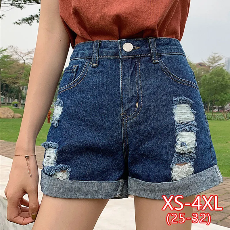 Повседневные свободные широкие шорты на пуговицах с дырками женские джинсовые в