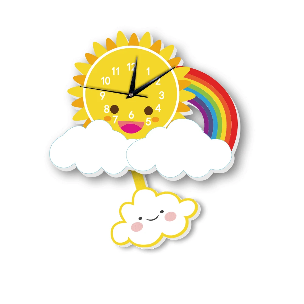 Funlife children cute cartoon swing clock sun rainbow decoration pendulum creative animal UWC003 | Дом и сад