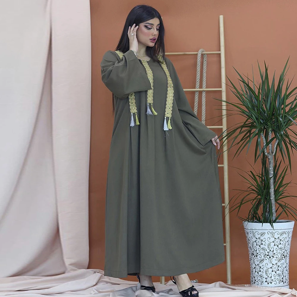 

Friday Dubai Abaya Women's Hollow Long-sleeved Round-neck Fashion Muslim Dress Kebaya Oriental Caftan