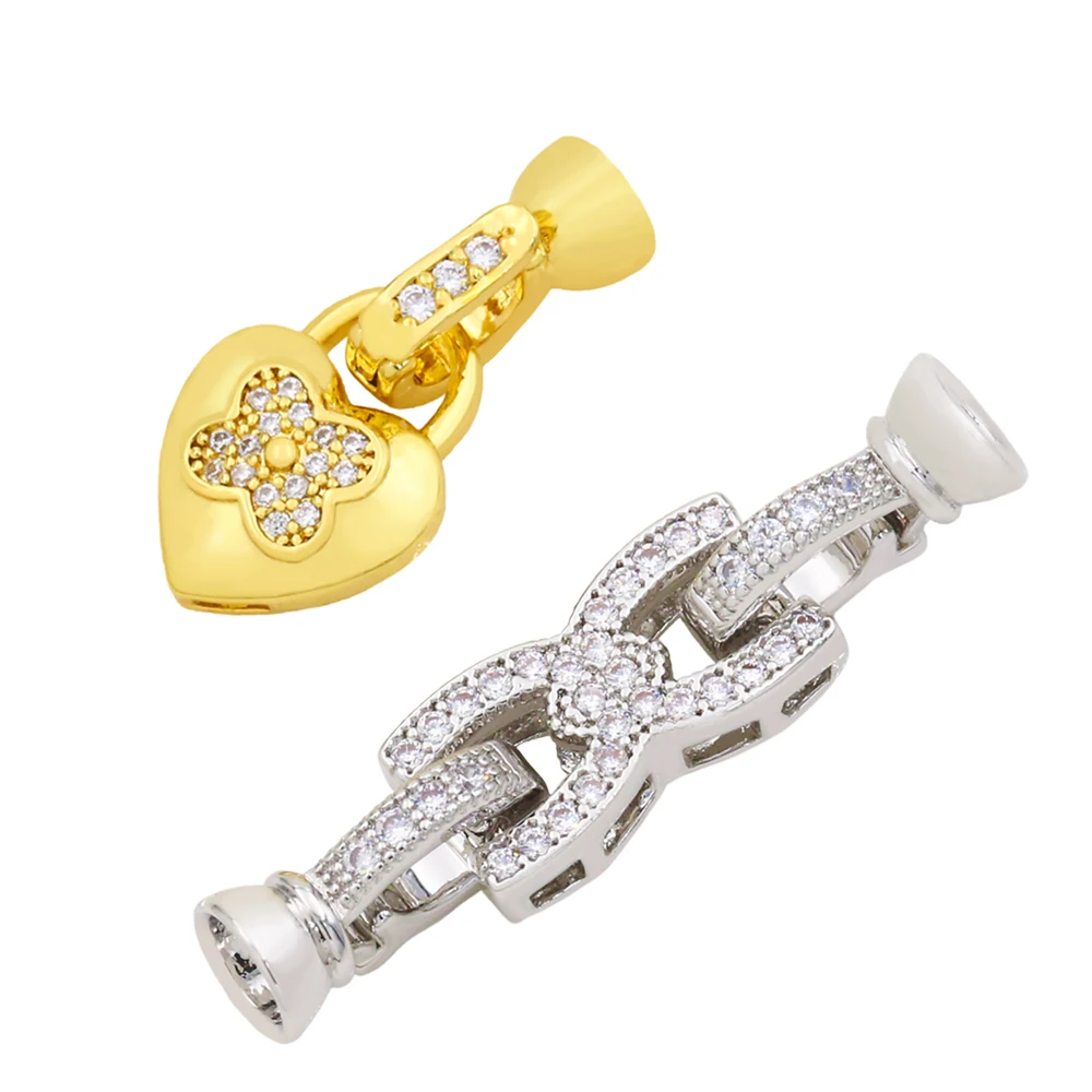 

Copper Genuine Gold Plated Butterfly Heart Fastener Clasp Connector for Bracelet CZ Supplies for Jewelry cnta037