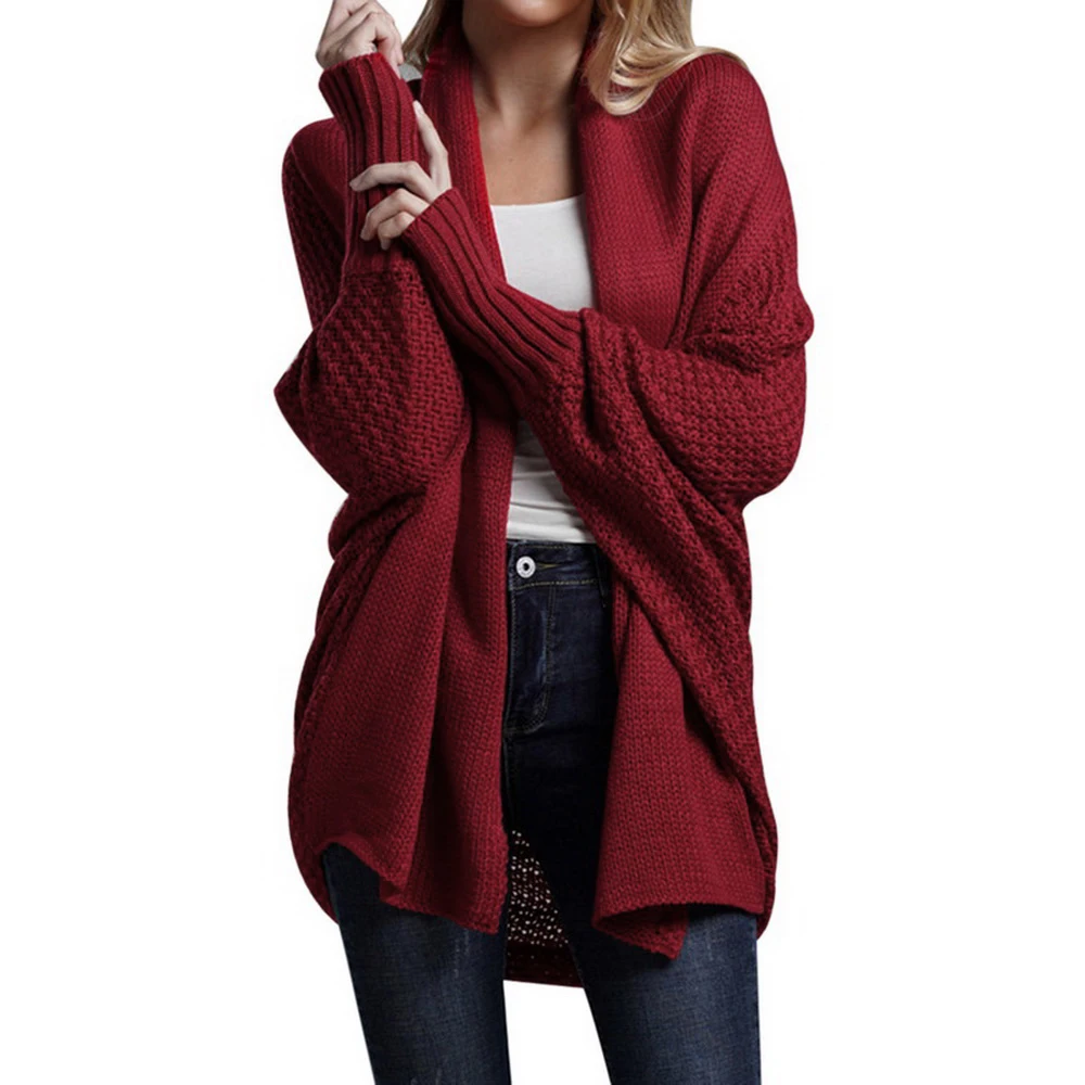Style 4 Red Осенний женский длинный кардиган, Однотонный свитер с капюшоном, длинное пальто, зимнее женское вязаное пальто размера плюс 5XL, повседневная трикотажная одежда - Цвет: Style 4 Red