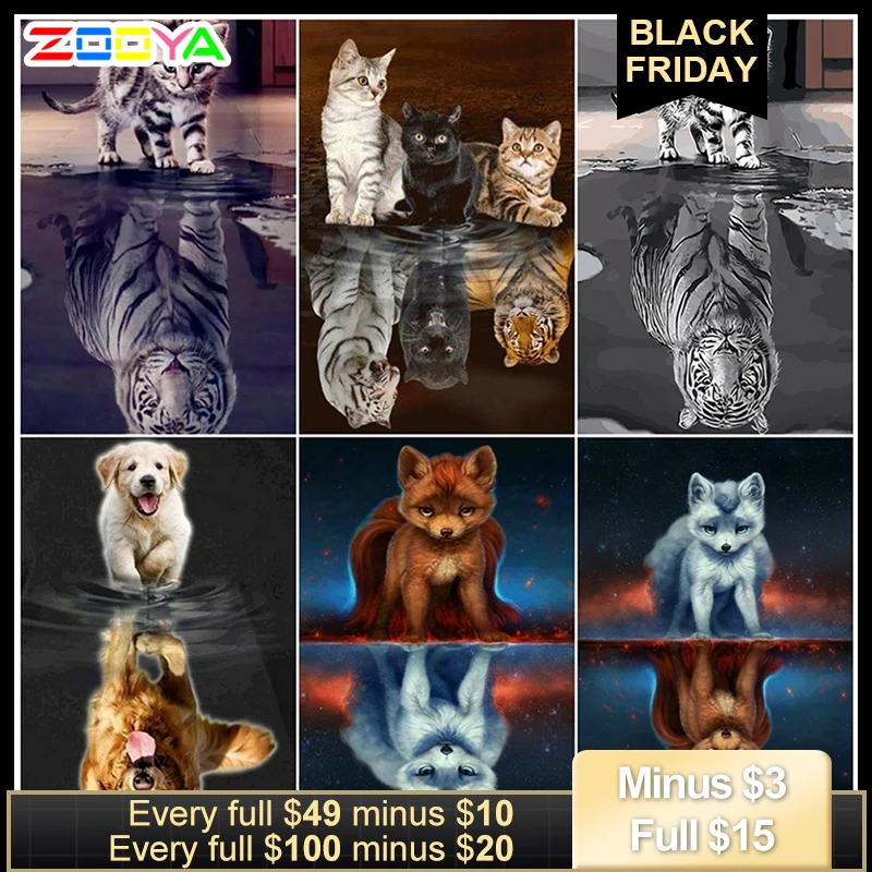 ZOOYA Алмазная картина кошка тигр полная квадратная круглая Алмазная вышивка кошки алмазные мозаичные животные фотографии Стразы JQ74