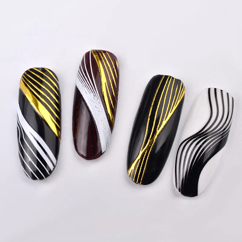 1pc Nail Art Self-adhesive Sticker Metal Straight Stripe Wave Line Tape Transfer Nail Foils 3D DIY Decal Decorations