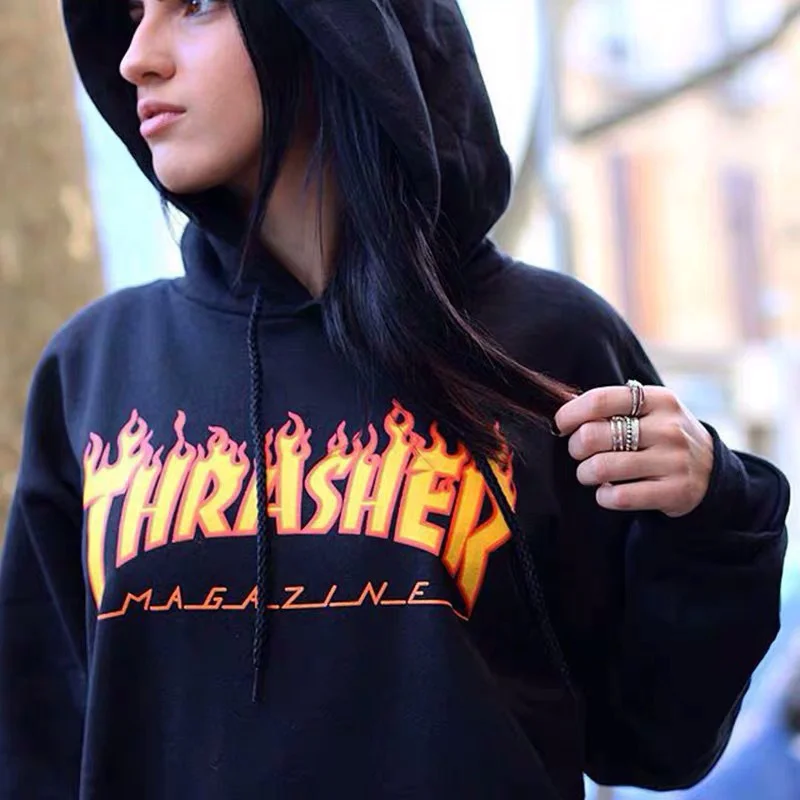 

Женские свитшоты с принтом пламени, Модные свободные толстовки в стиле High Street с длинным рукавом, осень 2021, повседневные пуловеры, Свитшот