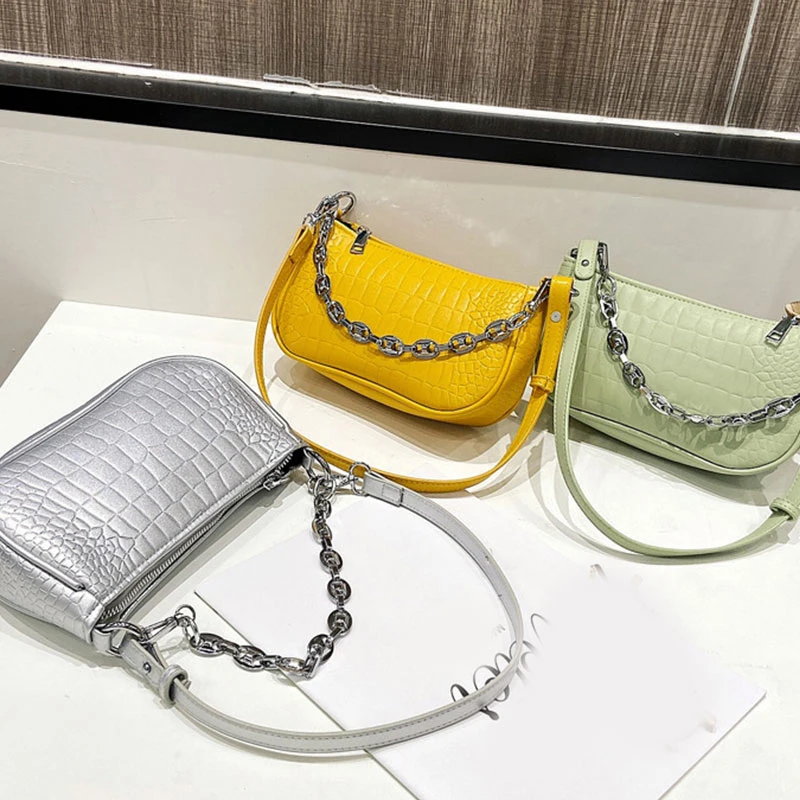 

Ladies Elegant Shoulder Bags Underarm Bag Popular Temperament Messenger Bag Women Pu Leather Handbag Solid Color Chain Bag