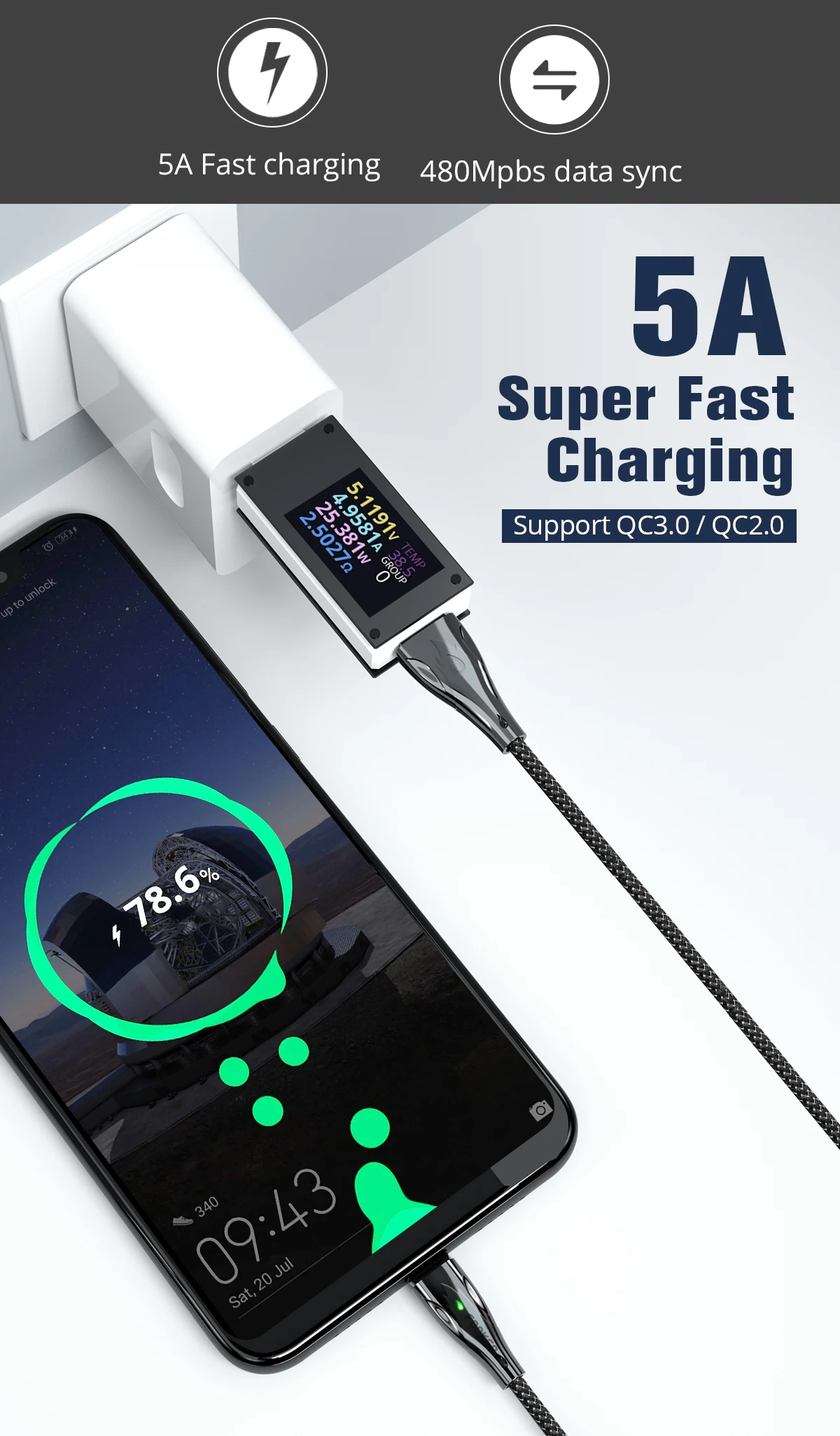 FONKEN Тип C Магнитный кабель Магнит Micro USB телефонный кабель из цинкового сплава, цинковый сплав 5A Быстрая зарядка для телефона шнур 1m 2m Тип-C кабель данных
