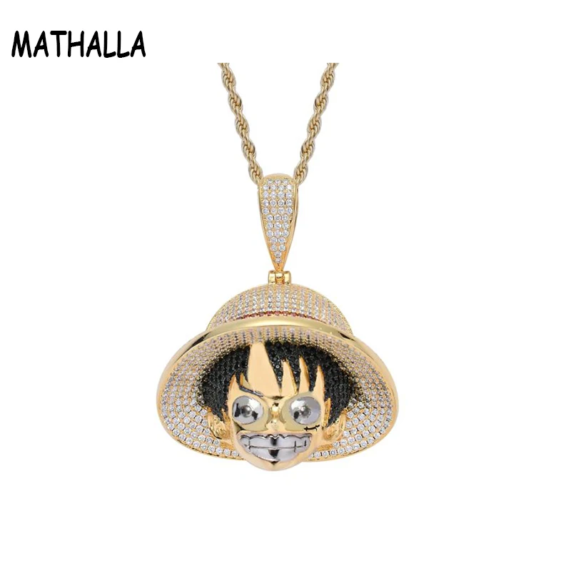 

MATHALLA Cartoon Character Head Pendant Hip Hop Fashion Necklace Ice Crystal Cubic Zircon Gold Hiphop Jewelry as a Gift