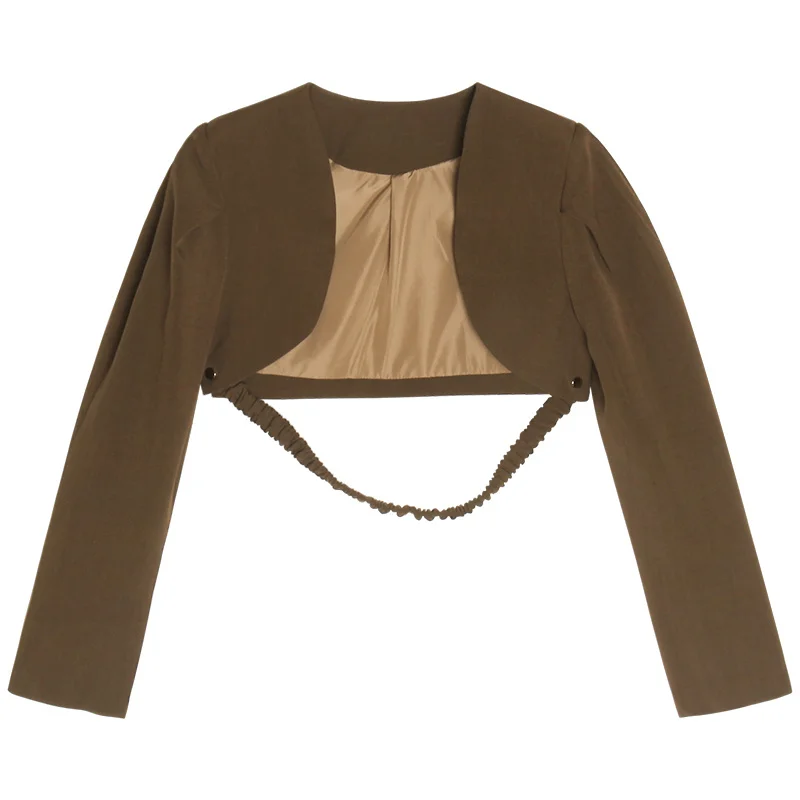 2021 New Short Coat Coffee Shoulder Pad Small Suit Korean Loose Casual Long Sleeve Early Autumn | Женская одежда