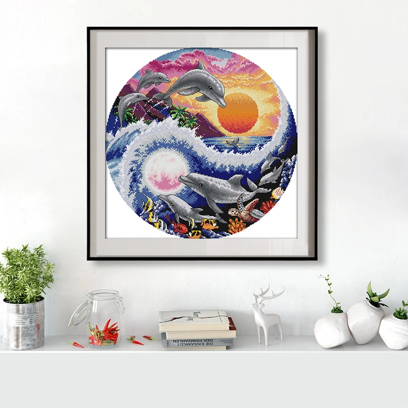 Набор для вышивки крестиком Joy Sunday сделай сам рисунок дельфинов под солнцем