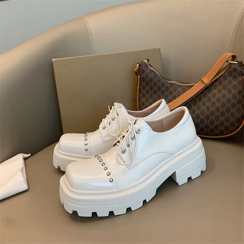 Туфли-оксфорды PXELENA из натуральной кожи с заклепками на шнуровке квадратным