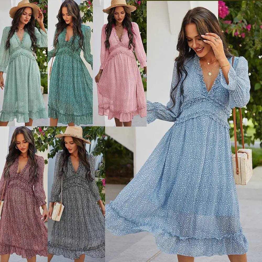 

2021 spring and summer fashion Harajuku V-neck sexy print ladies dress