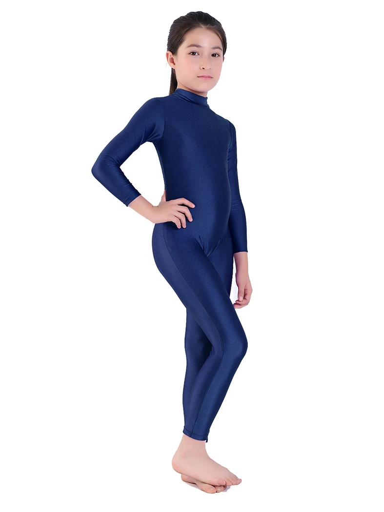 navy blue AOYLISEY/Детский комбинезон для балета/катания на коньках, гимнастические спортивные костюмы для девочек, черный Детский комбинезон с длинными рукавами, Одежда для танцев - Цвет: navy blue