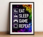 Картина Eat Sleep с повторяющимся рисунком, игровые принты, игровые подарки, игровой постер, игровая настенная Картина на холсте без рамки