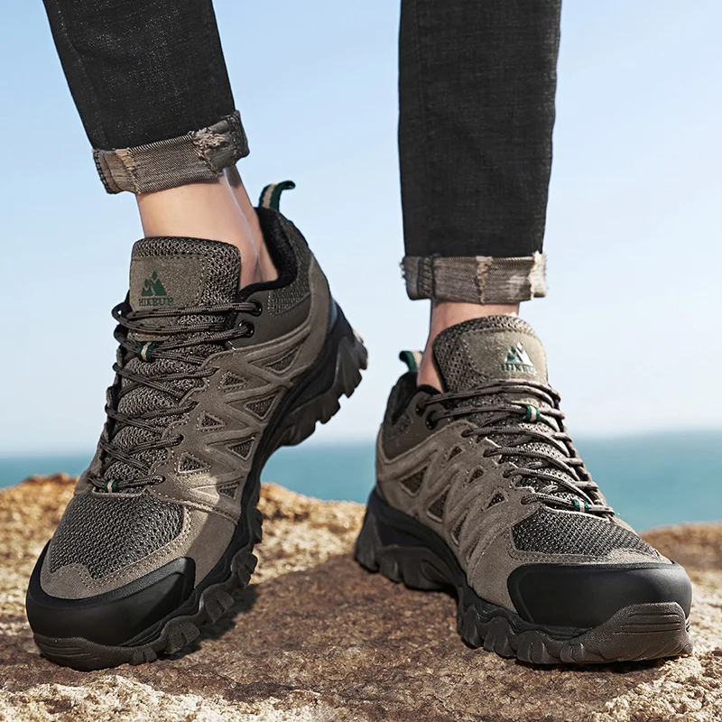 Зимняя мужская обувь для горного туризма серые замшевые кожаные мужские