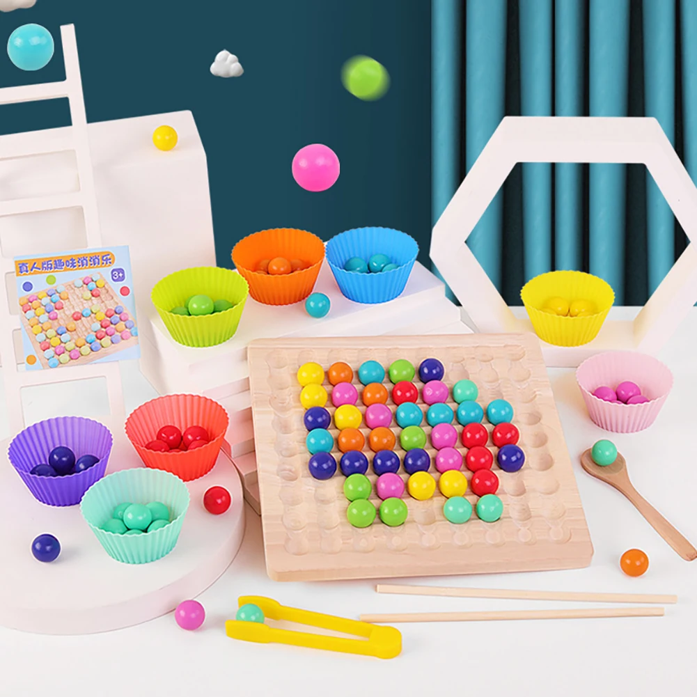 

Children's Early Education Educational Toy Wooden Board Rainbow Bead Game Funny Go Puzzle Games Increase Observation Thinking