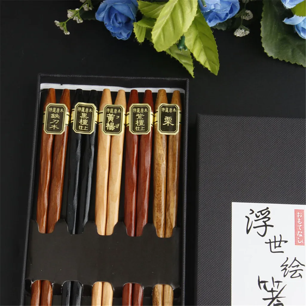5 пар японский многоразовые палочки для Кухня обеденный Натуральный Бук