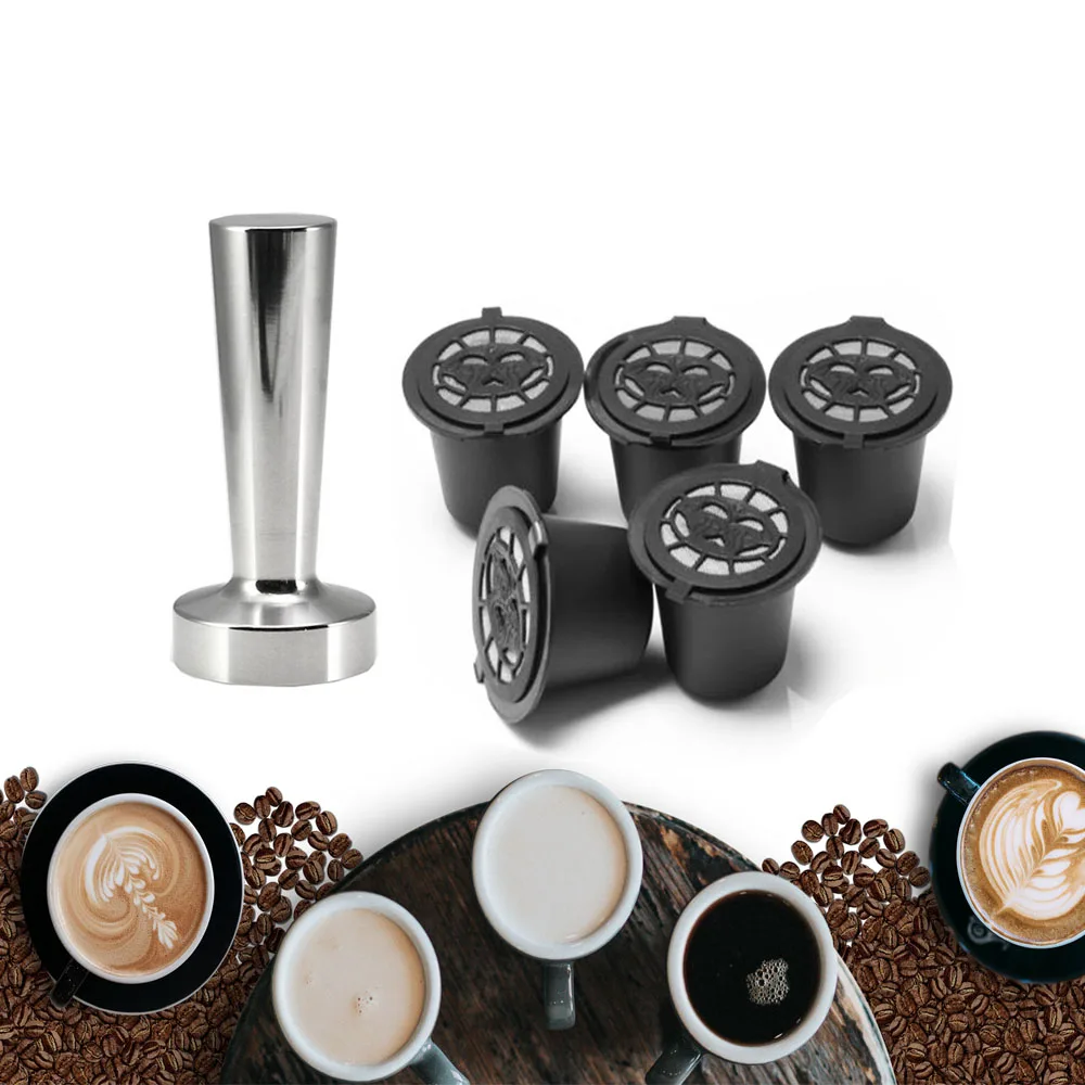 6 шт./компл. многоразовые капсулы кофе Nespresso чашка с ложка кисточка черный
