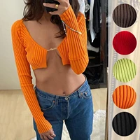 2021 autumn new cropped short sweater women y2k knitted long sleeve sexy hollow cute sweater off shoulder fashion party outfits
